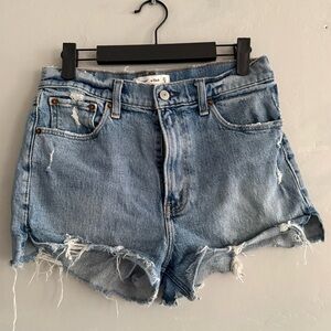 Abercrombie & Fitch The Mom Short High Rise Distressed Blue Denim Jean Shorts